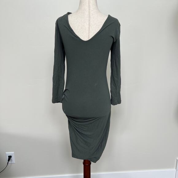 JAMES PERSE Women's Wrap-Effect Ruched Cotton-Blend Jersey Dress Size 3/L - Picture 3 of 8